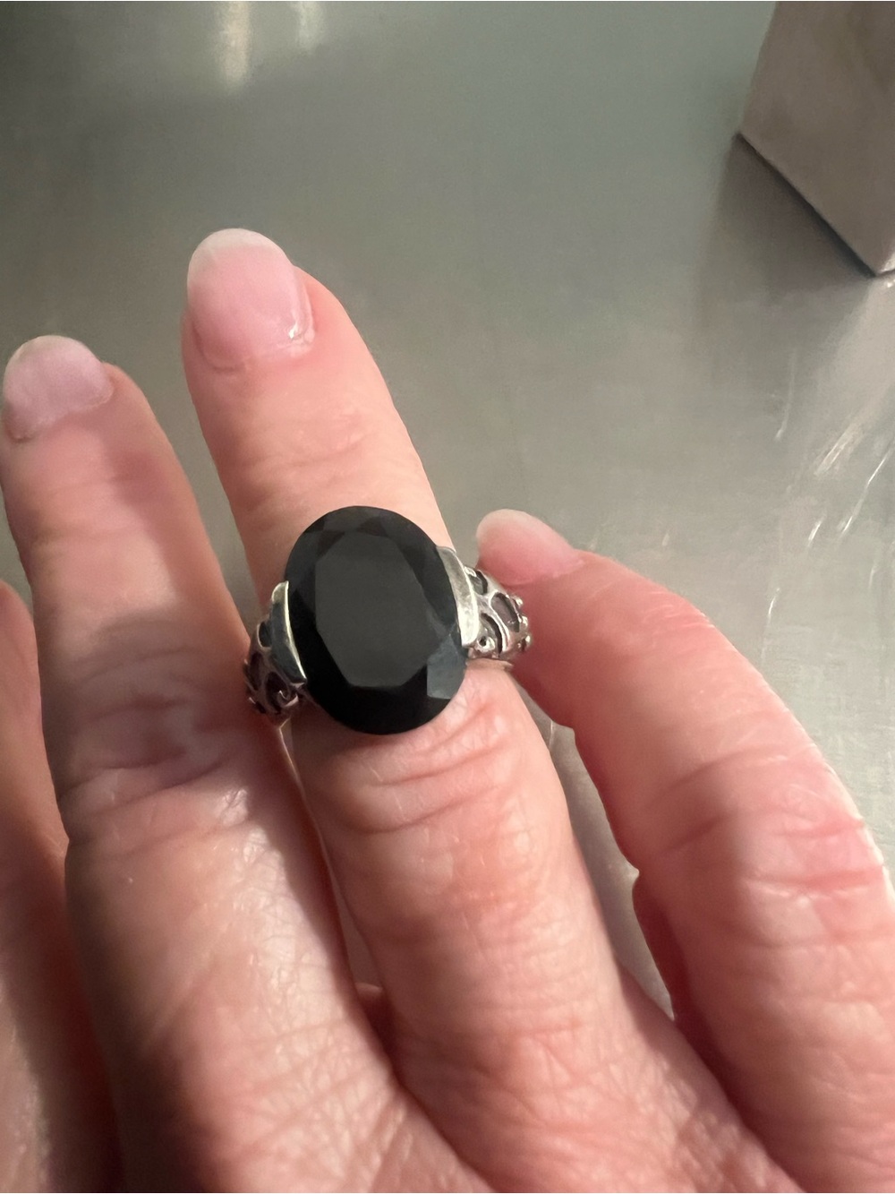Silpada Faceted Black Onyx & Sterling Silver Embellished Ring - Picture 2 of 4